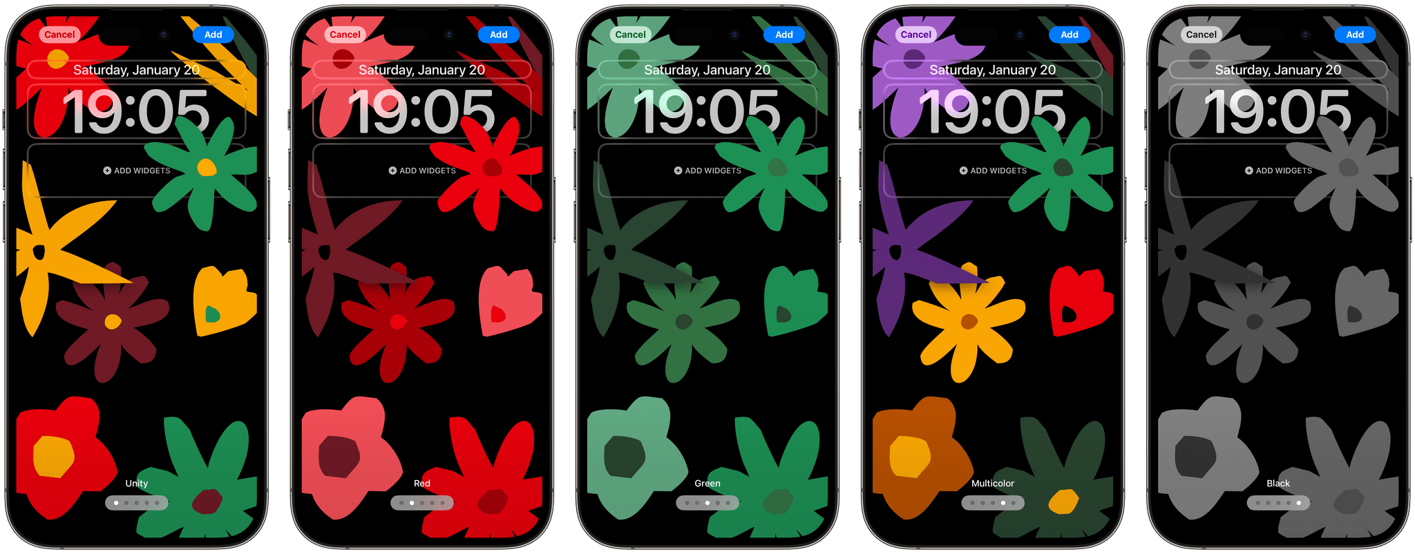 The new Unity Bloom wallpaper comes in five variants: Unity, Red, Green, Multicolor, and Black