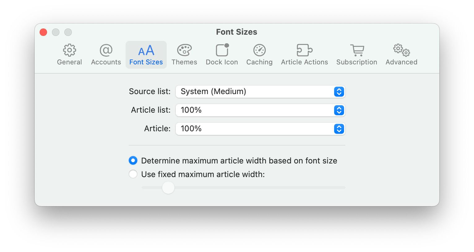 Font customization is limited to size adjustment.