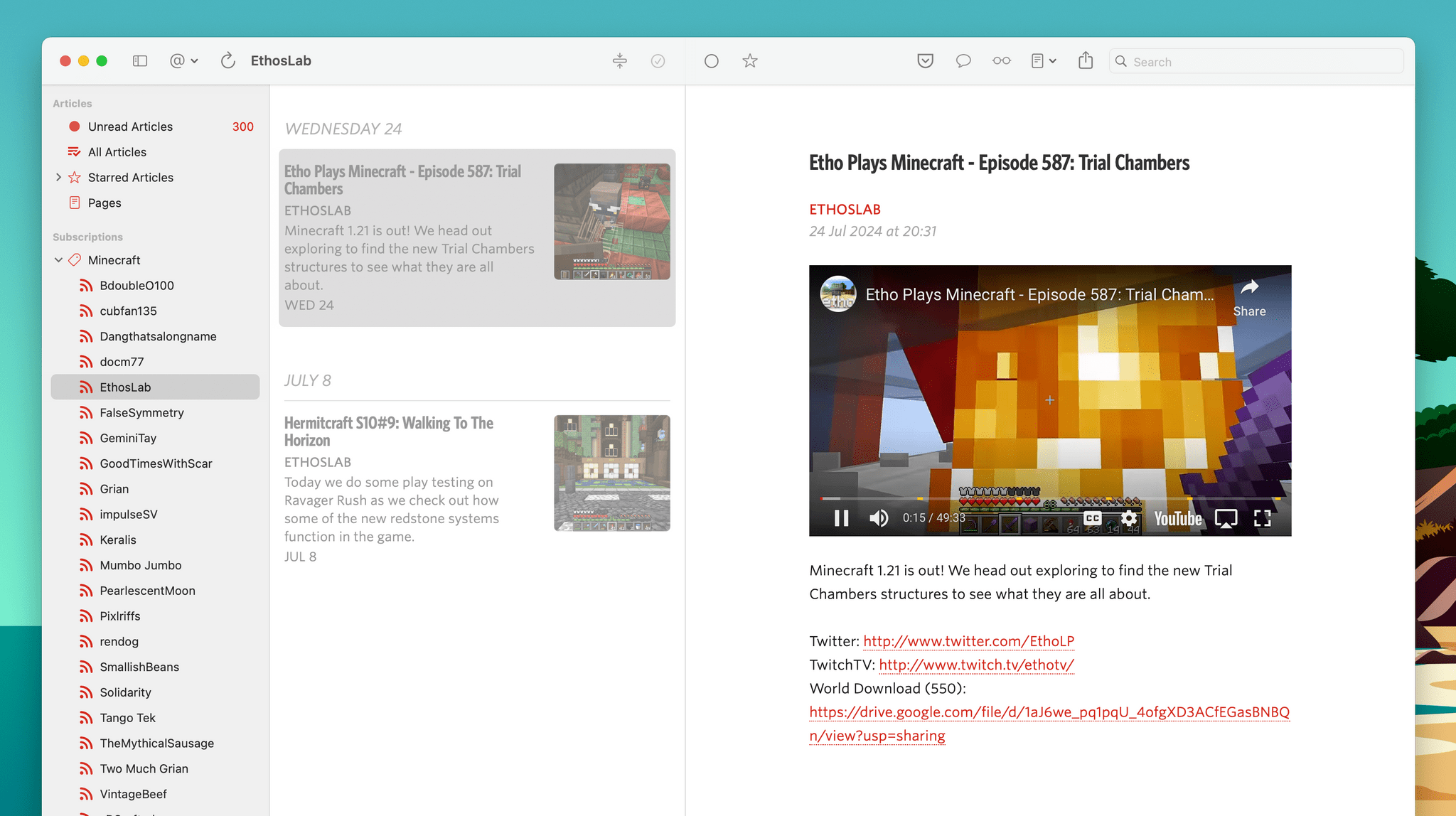 Even YouTube feeds behave nicely in Unread.