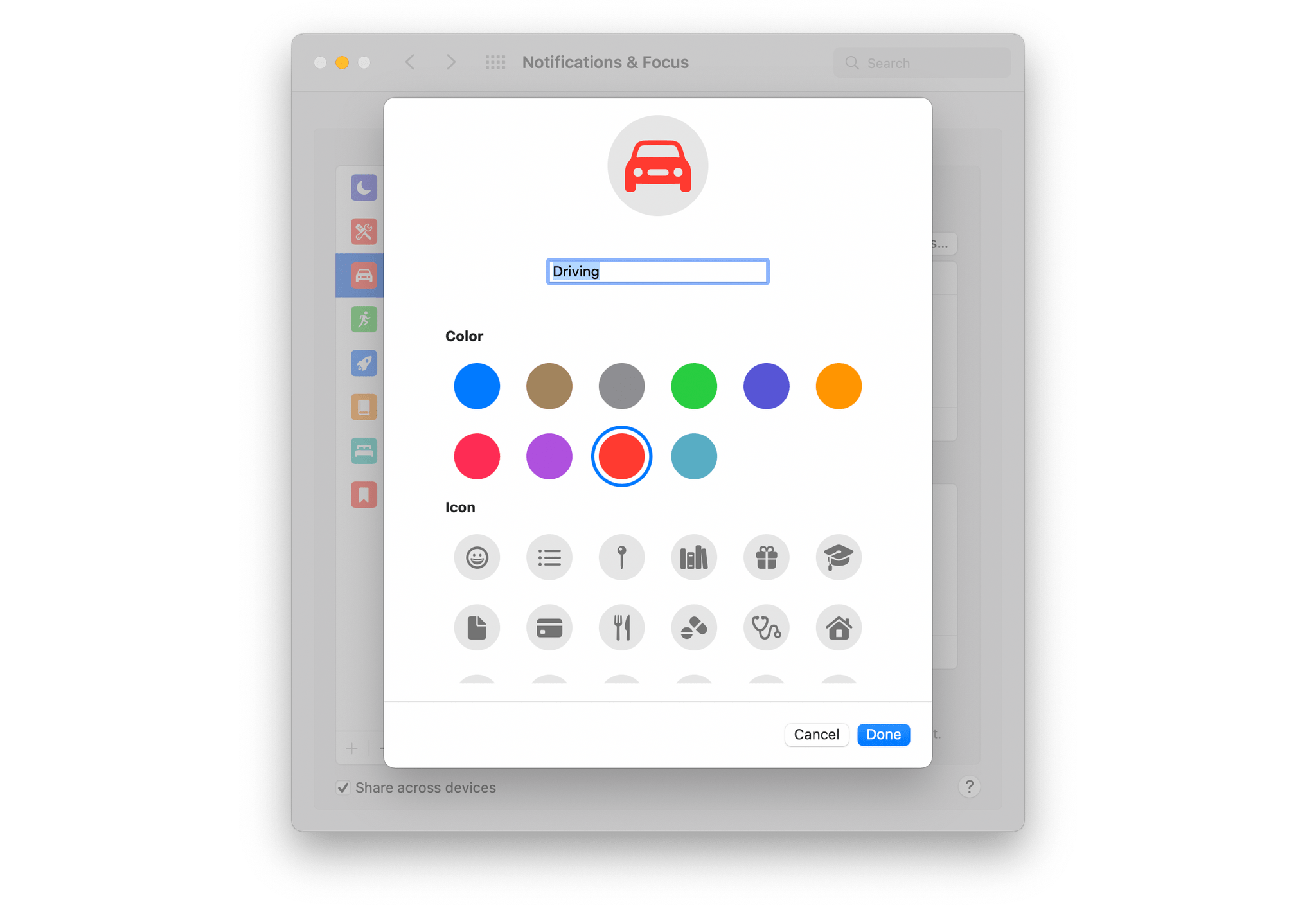 Customizing Focus modes.