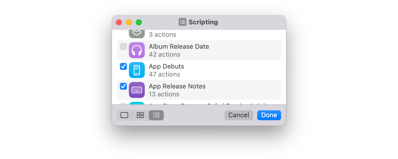 Picking shortcuts to convert to <code>.scpt</code> files.