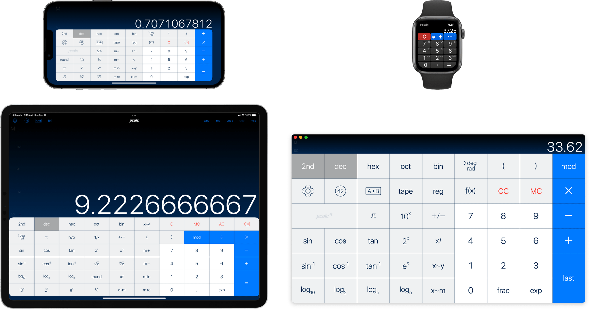 Today, PCalc is available on the iPhone, Apple Watch, iPad, and Mac (pictured) as well as the Apple TV.