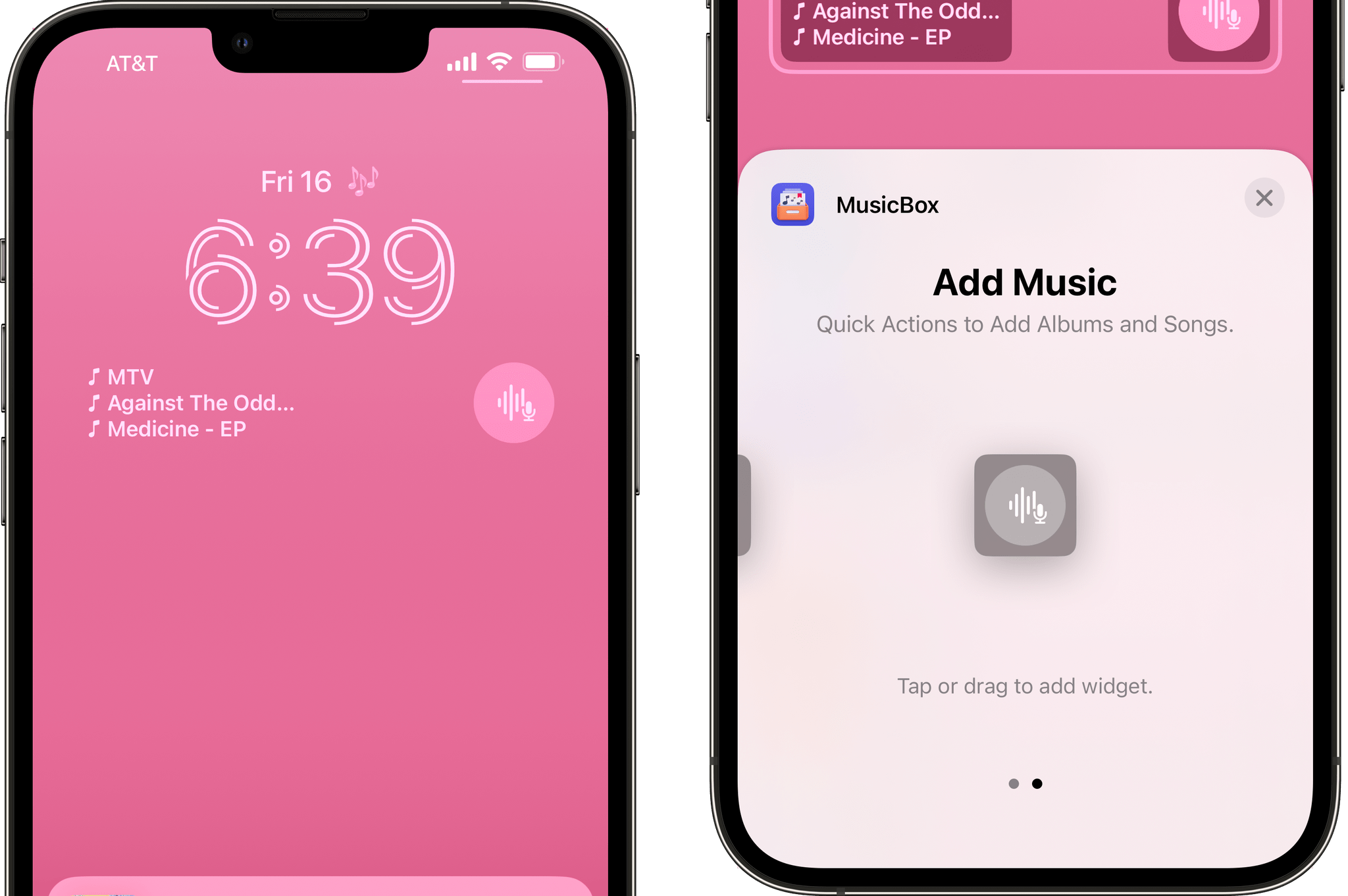 MusicBox's Lock Screen widgets can list your recently-saved albums and tracks, or use ShazamKit to add songs you hear around you.