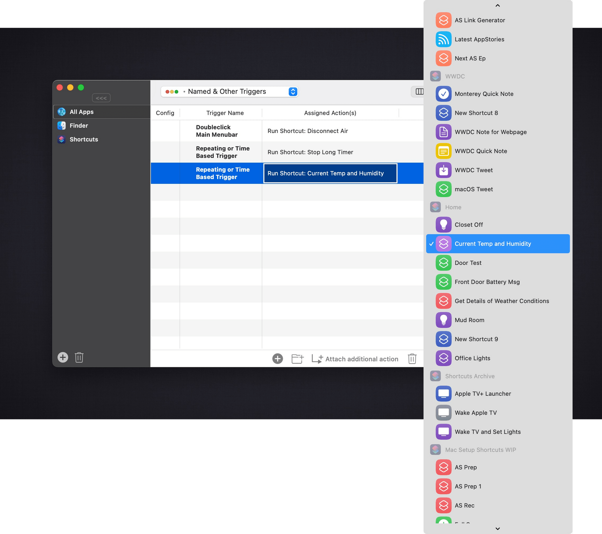 Shortcuts can be triggered from BetterTouchTool too.