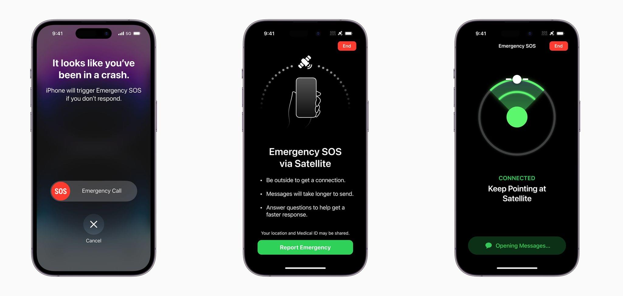 Crash detection and Emergency SOS via Satellite are new safety features coming to all iPhones this year. Source: Apple.