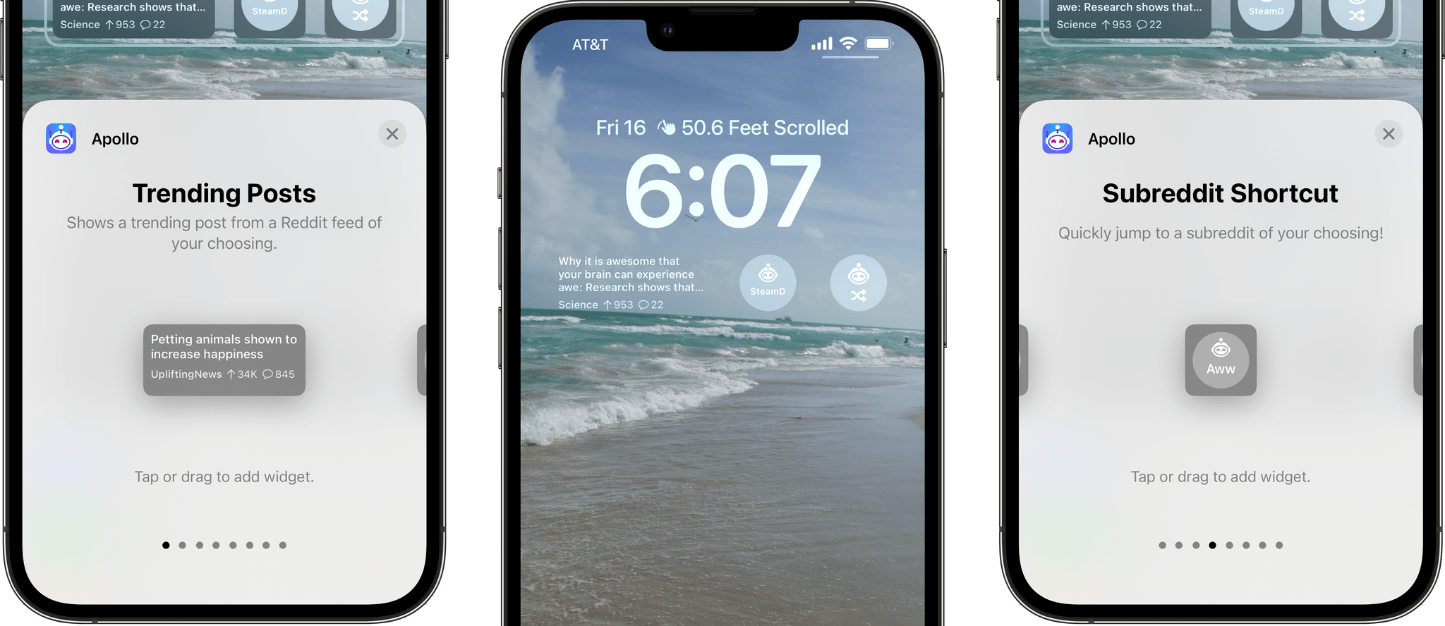 Apollo's strength is using Lock Screen widgets to link to your favorite parts of the app.