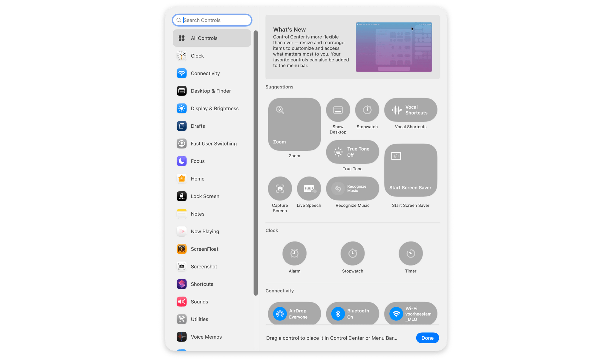 Control Center (and the menu bar) are highly customizable with loads of system controls.