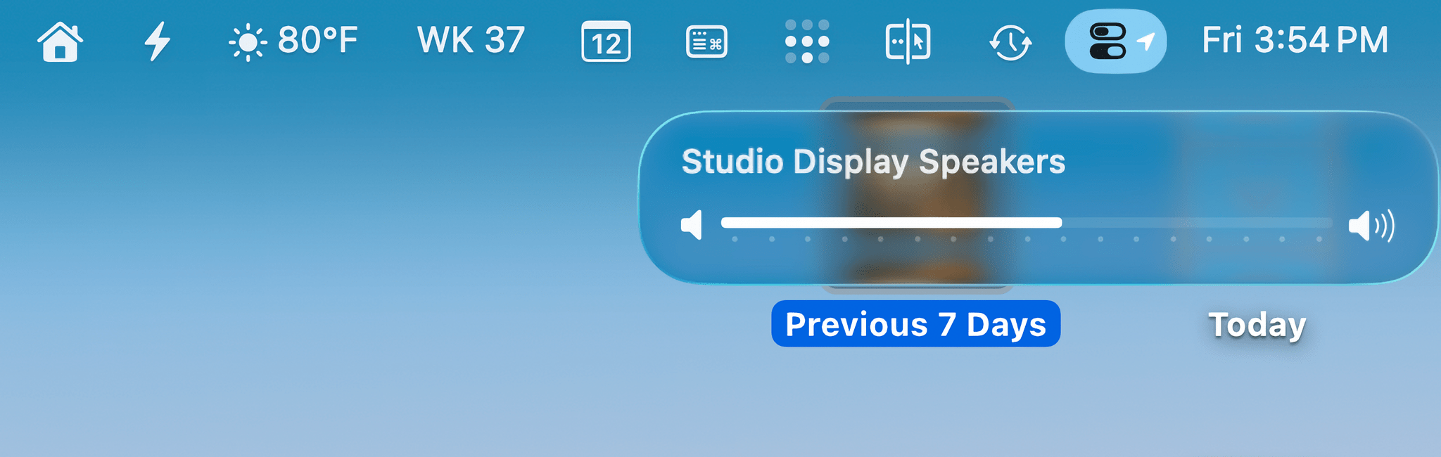 Volume and display brightness sliders appear beneath the Control Center menu bar icon when adjusted from your keyboard.