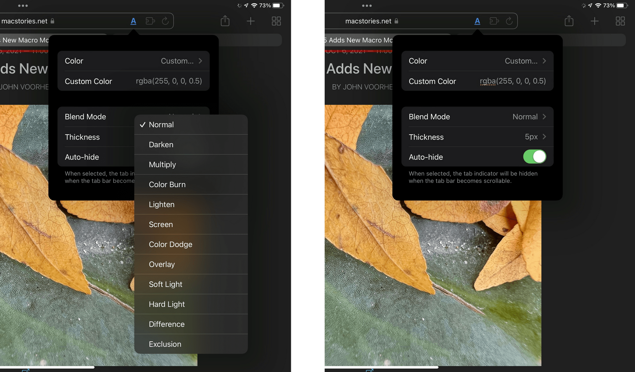 ActiveTab has added new Blend Modes and custom colors to the app too.