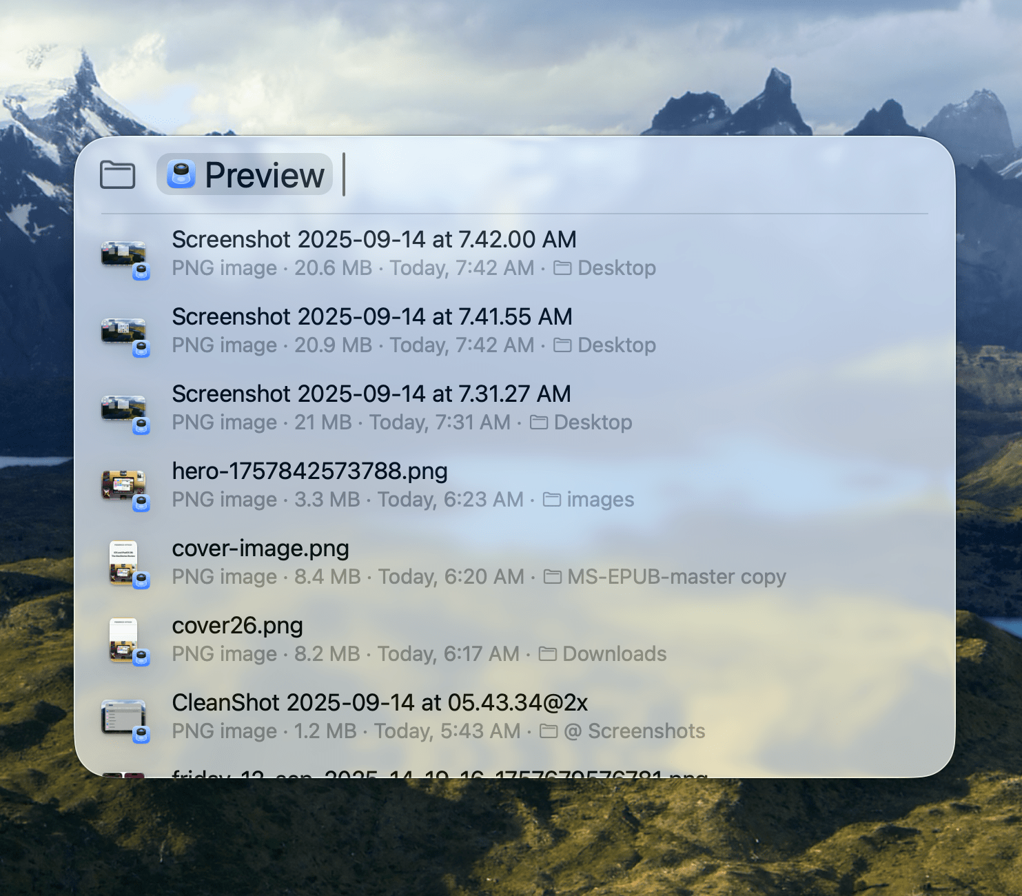 Filtering files by Preview.