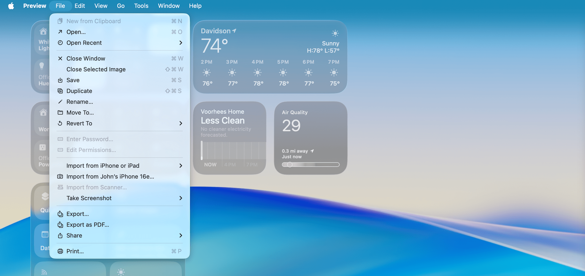 Preview's File menu in macOS Tahoe.