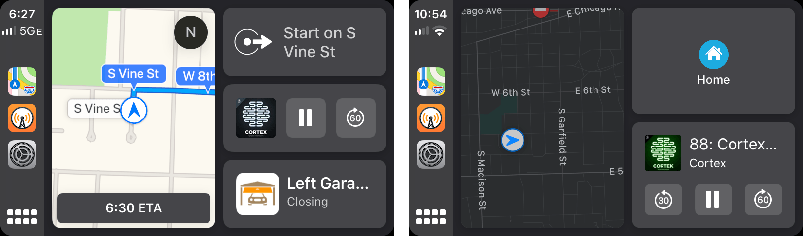 The Dashboard UI with Siri suggestions turned on and off.