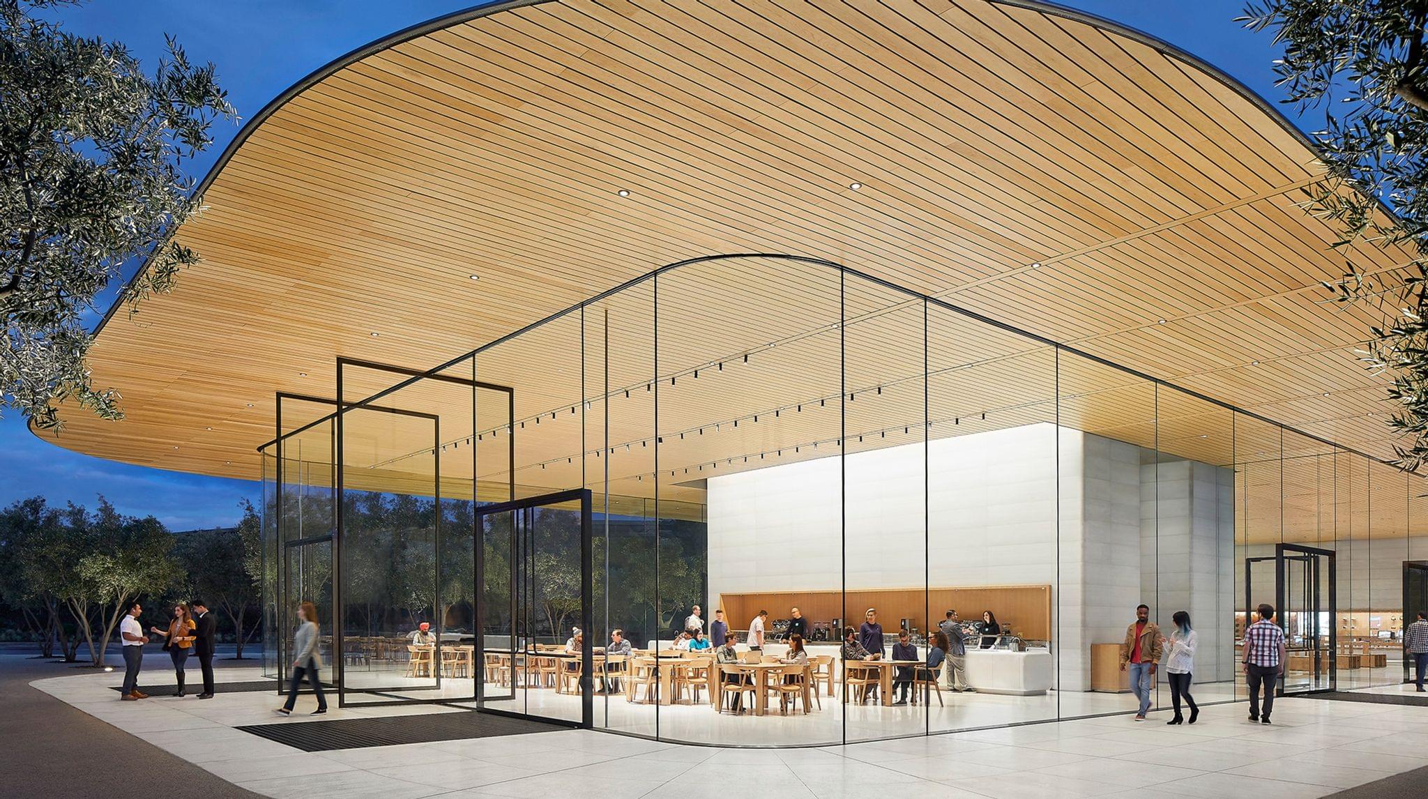 The Visitor's Center worked well as a media gathering spot, but it's not big enough for everyone. Source: Apple.