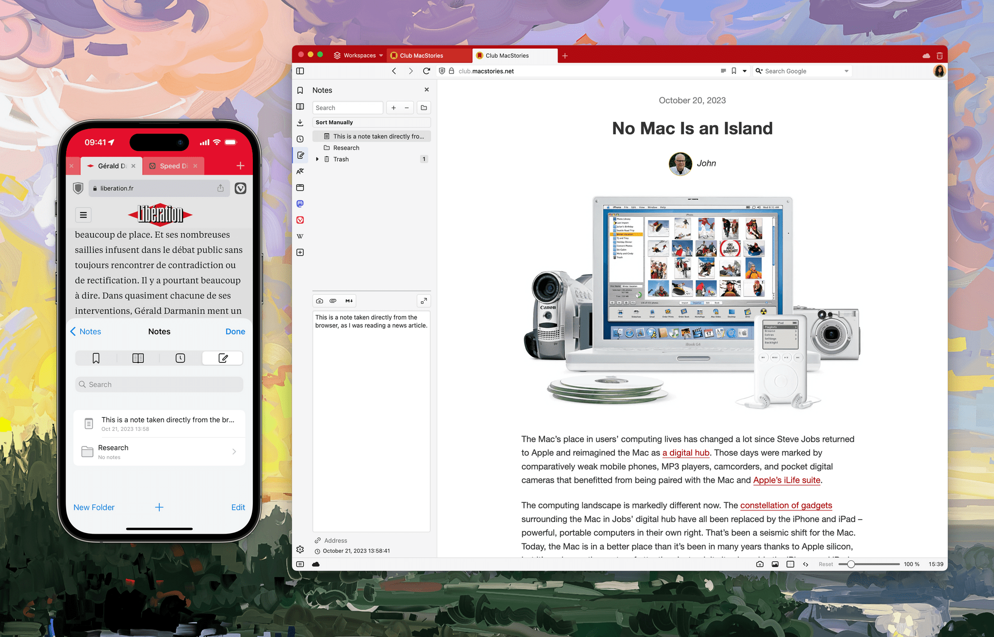 You can directly take notes from Vivaldi on iOS, and they will sync to Vivaldi on your Mac.