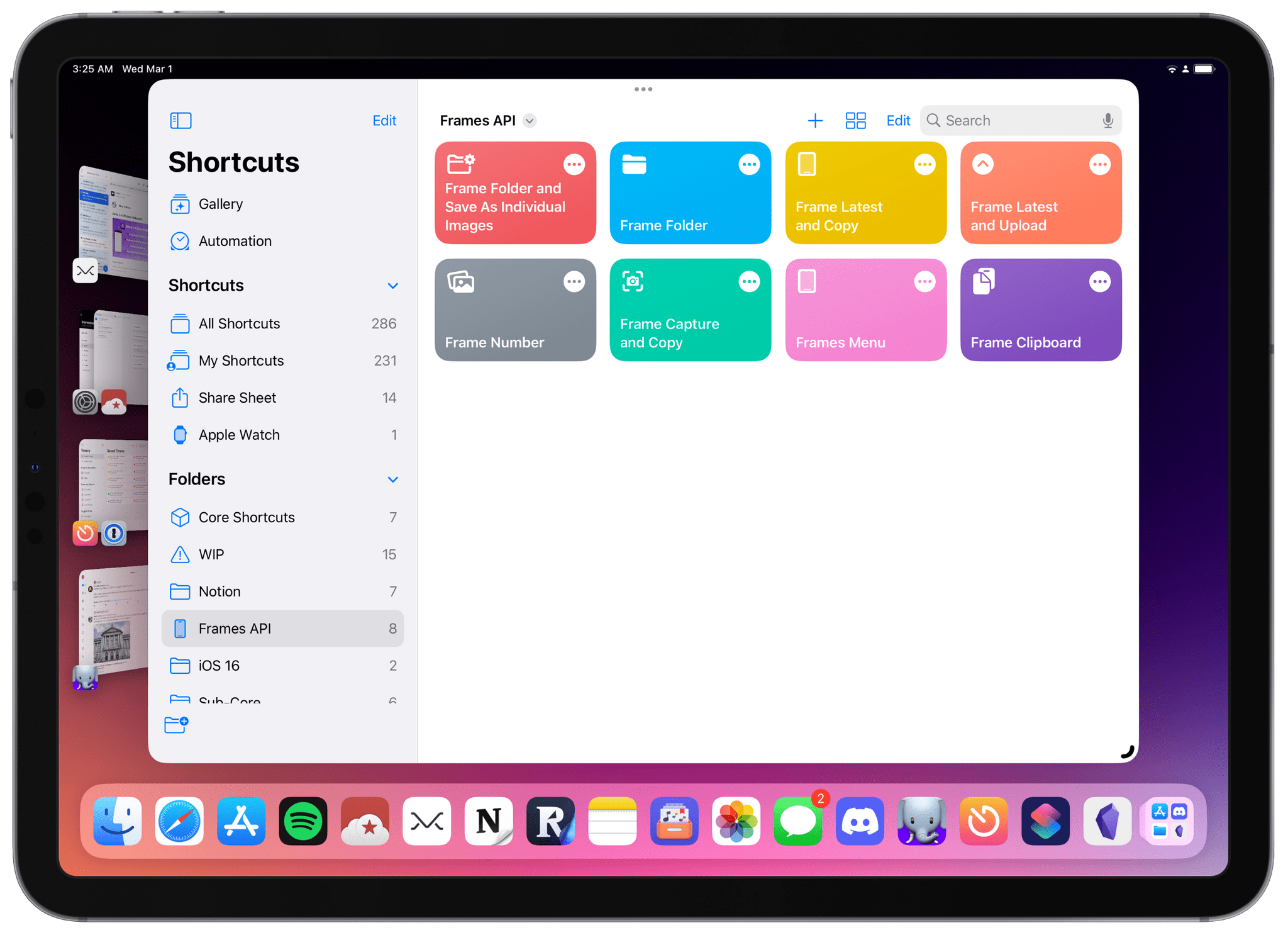 Helper shortcuts for the Apple Frames API on my iPad Pro.