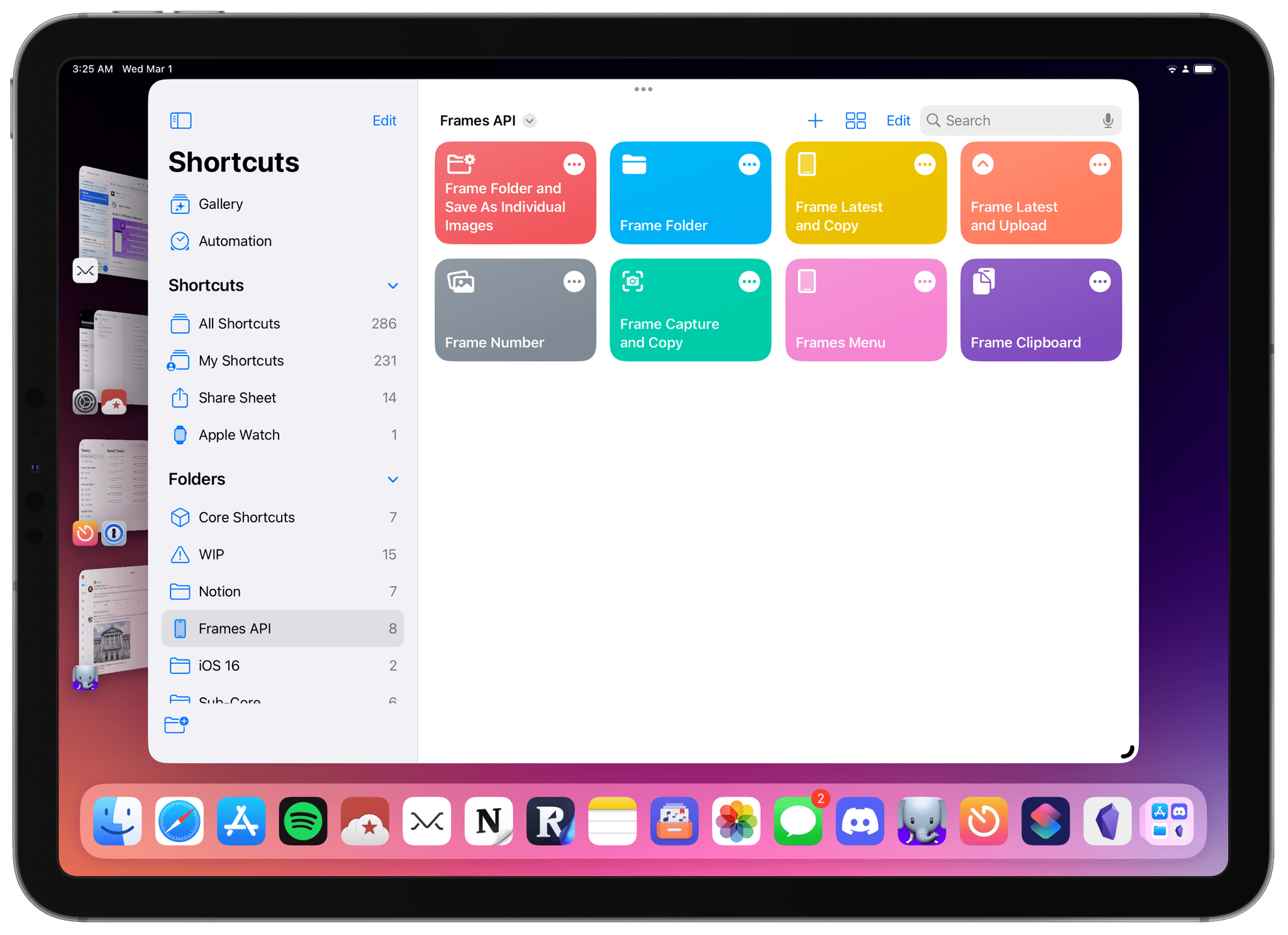 Helper shortcuts for the World Frames API on my iPad Pro.