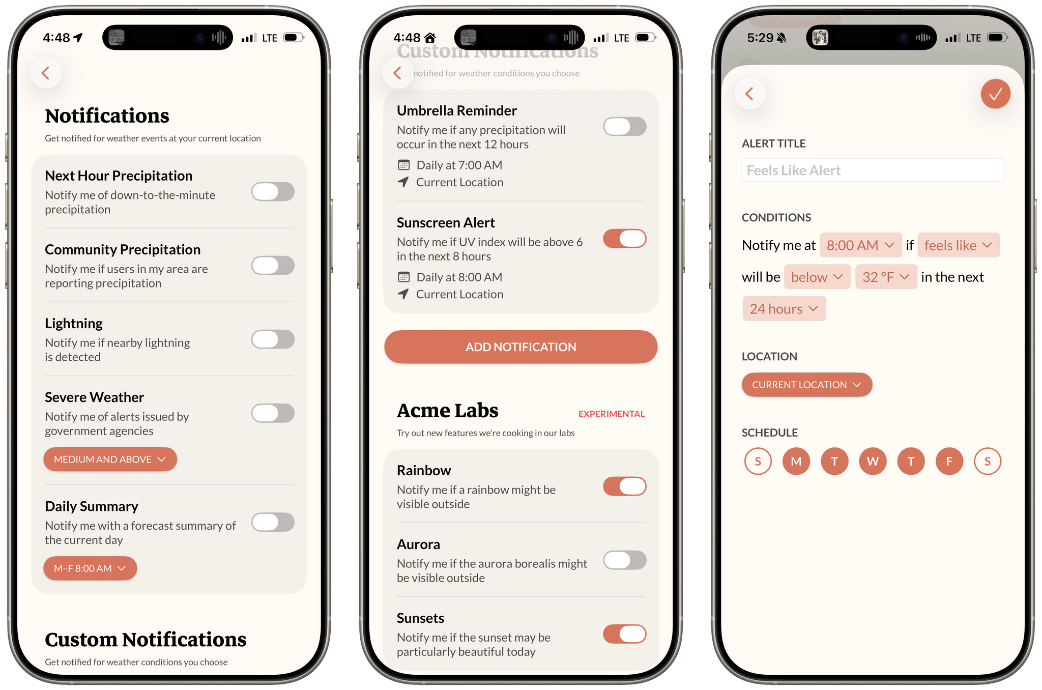 Acme Weather offers extensive notification options.