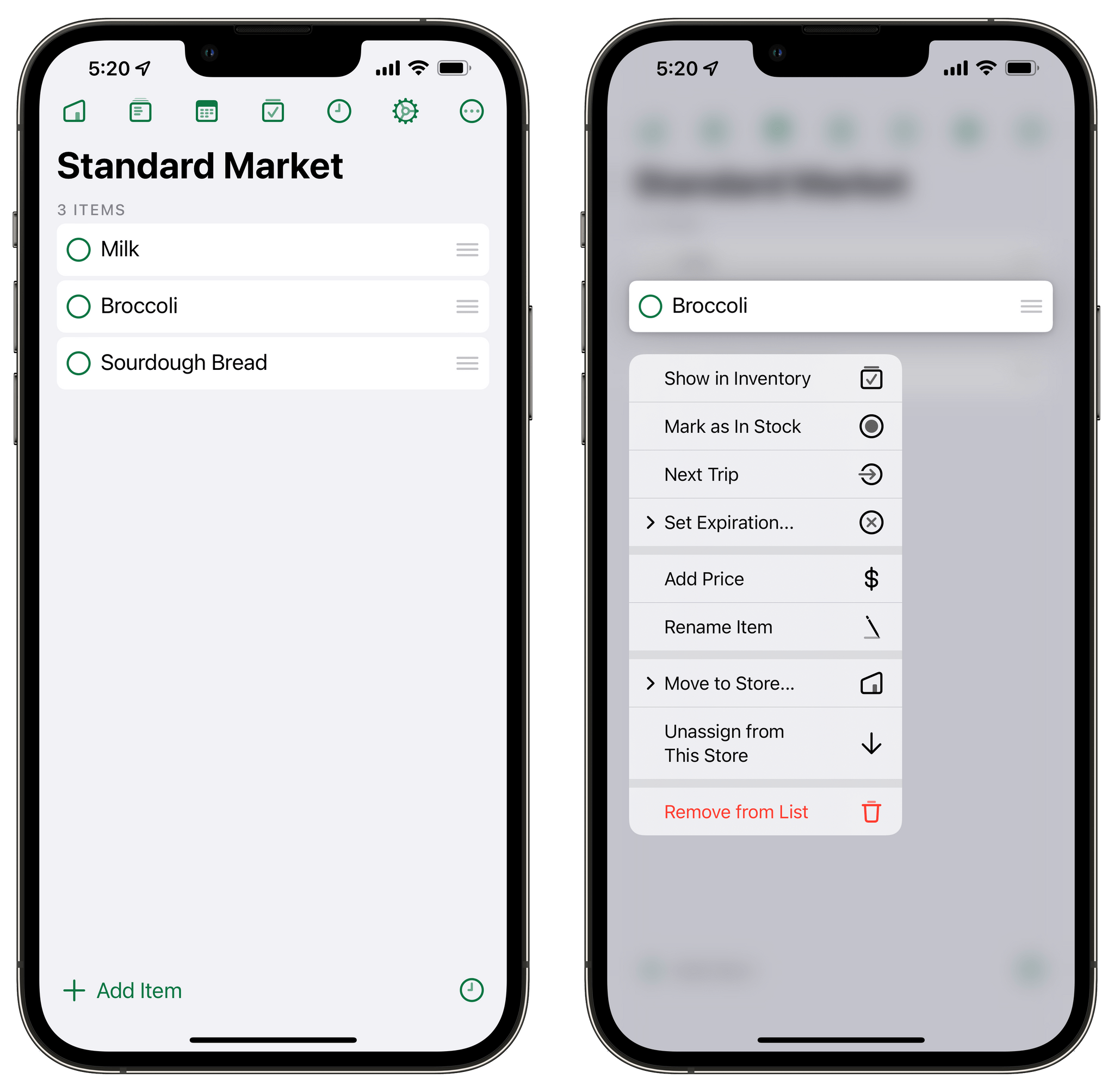 Selecting 'Next Trip' kicks an item to your next shopping list automatically.