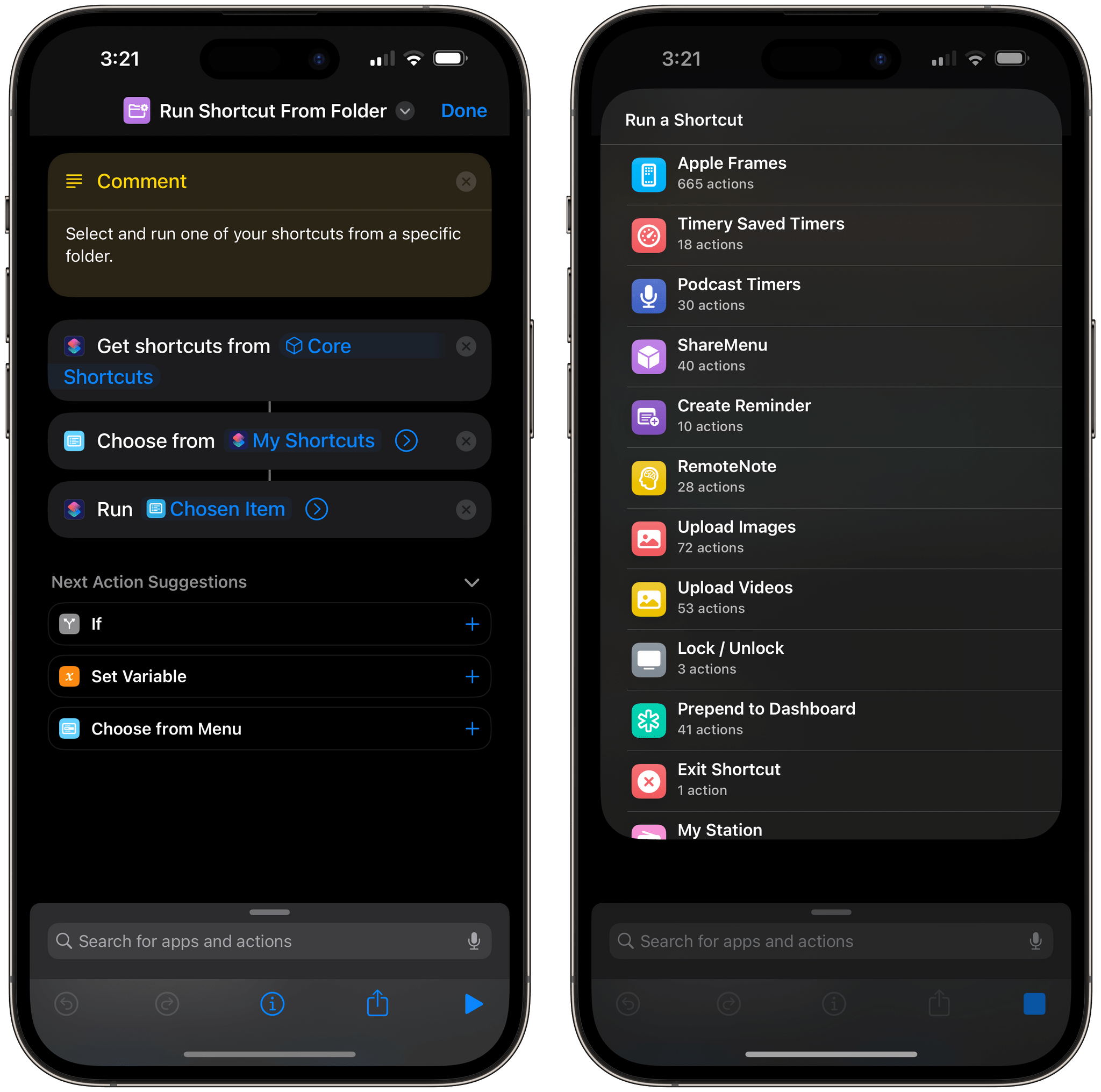 A shortcut that presents a menu to run more shortcuts.